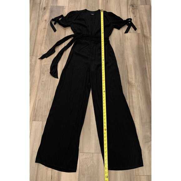 HAILEE C Black Tie Waist V Neck Short Sleeve Wide leg Jumpsuit S - Picture 5 of 12